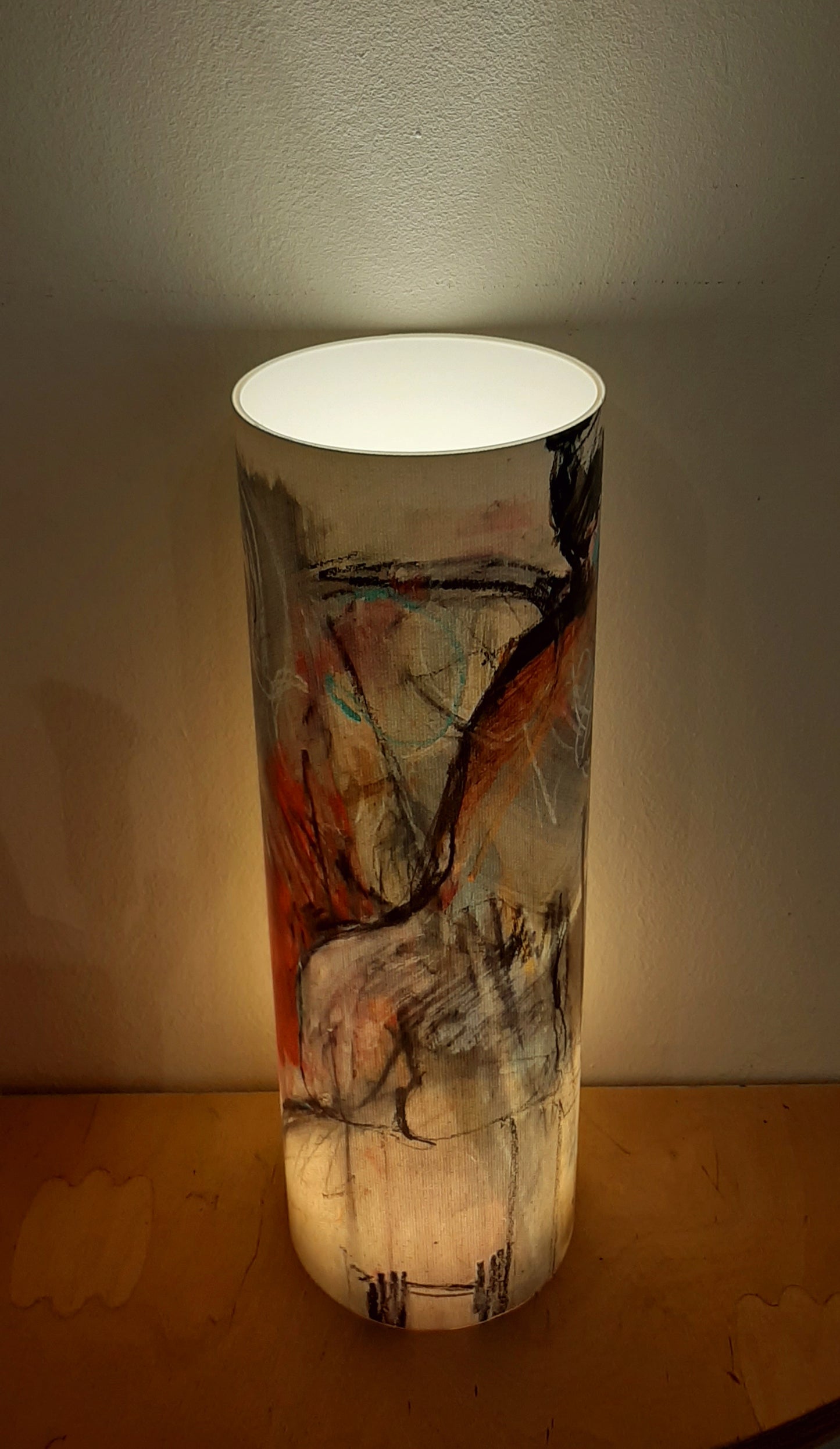 Tischlampe auch mit Solarmodul Leinwanddruck auf Glas mit LED Birne warmweiß oder auch als Solarlampe