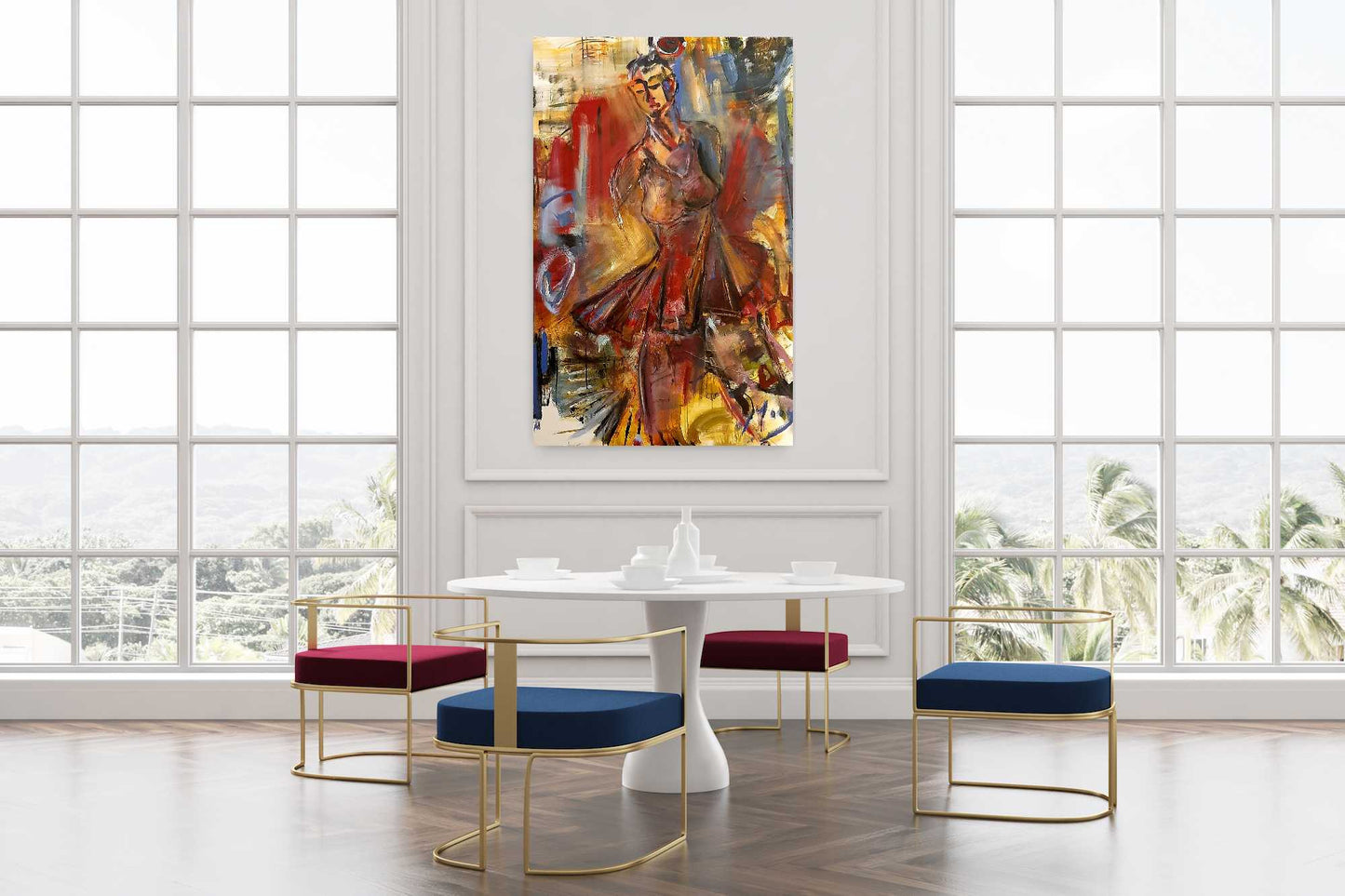 Tanz in rotem Kleid - Acryl auf Leinwand - 100 x 140cm ( Bordeaux-rot)