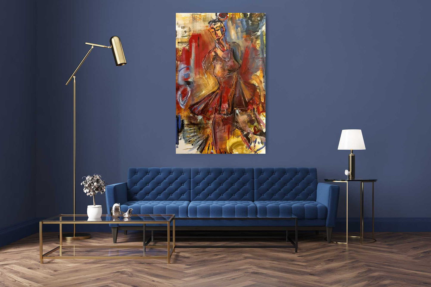 Tanz in rotem Kleid - Acryl auf Leinwand - 100 x 140cm ( Bordeaux-rot)