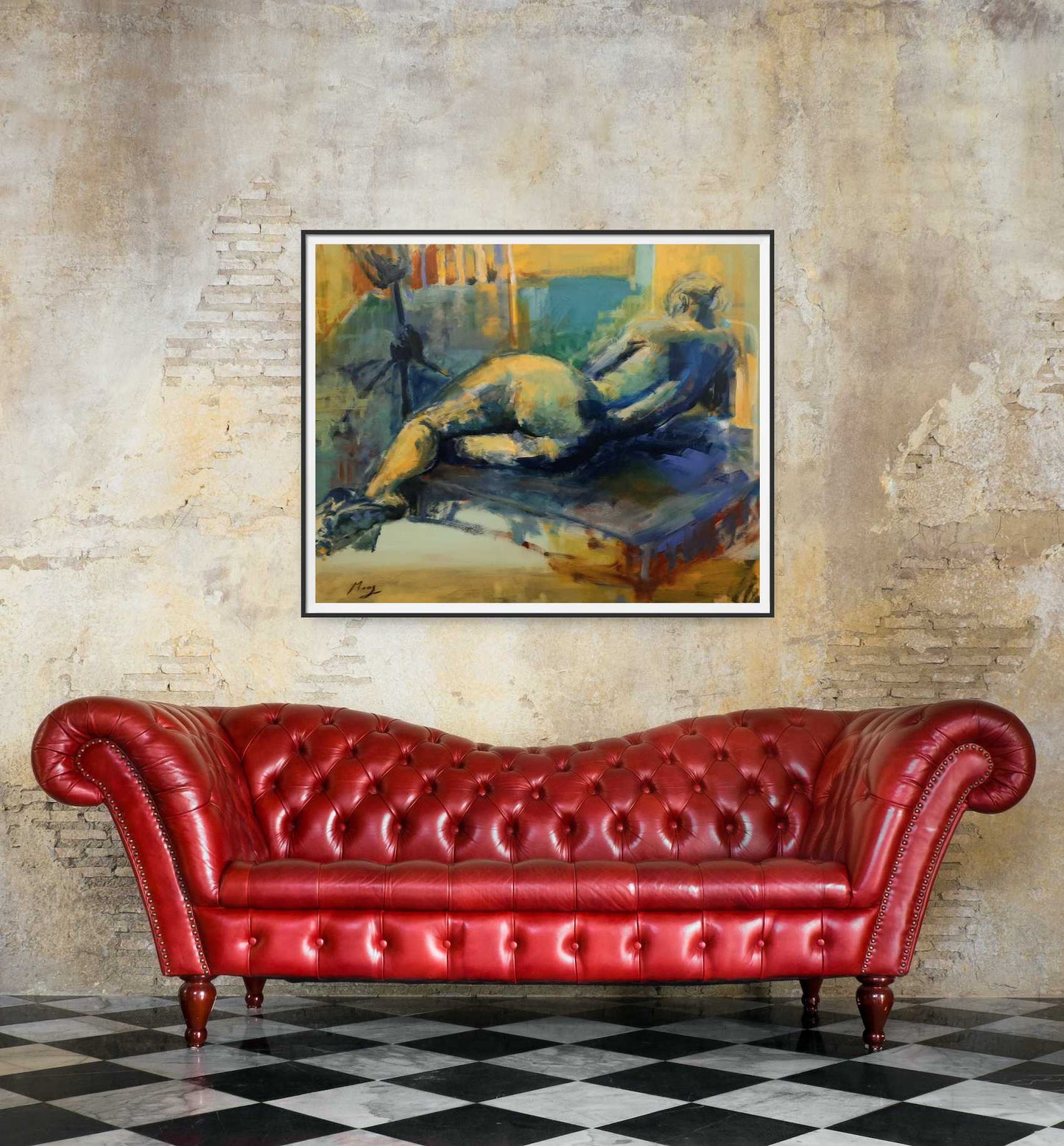 Frau sein - Liegende in blau und gelb, Harmonie der Weiblichkeit / Acryl auf Leinwand - 80x100cm Verkauft
