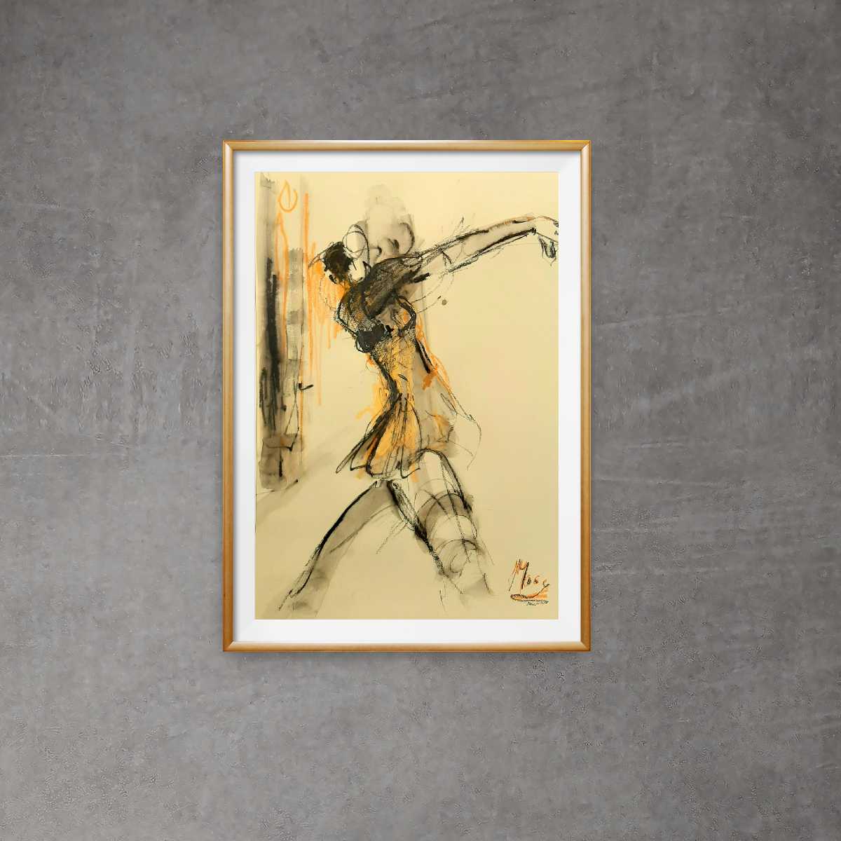 Tanz im Tango - Tusche, Ölkreide auf braunem Natur-Papier - 30x40 cm Verkauft