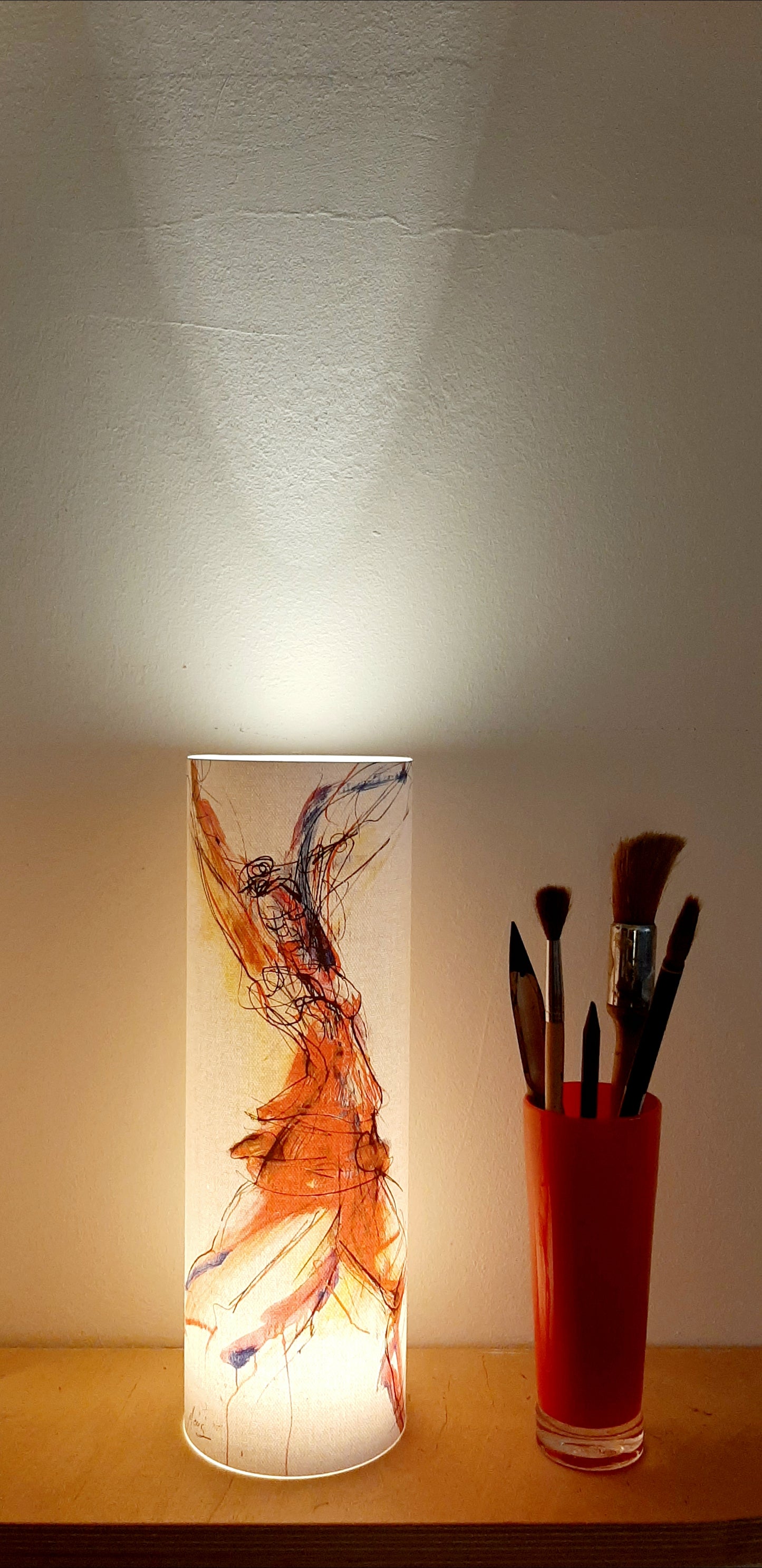 Tischlampe auch mit Solarmodul/Tanz/ Innere Freiheit Leinwanddruck auf Glas mit LED Birne warmweiß oder auch als Solarlampe