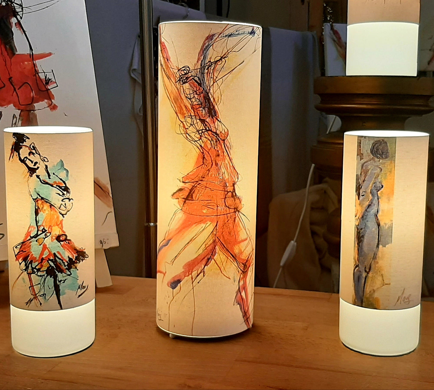 Tischlampen in 2 Größen Leinwanddruck auf Glas 8x20cm und 10x30cm