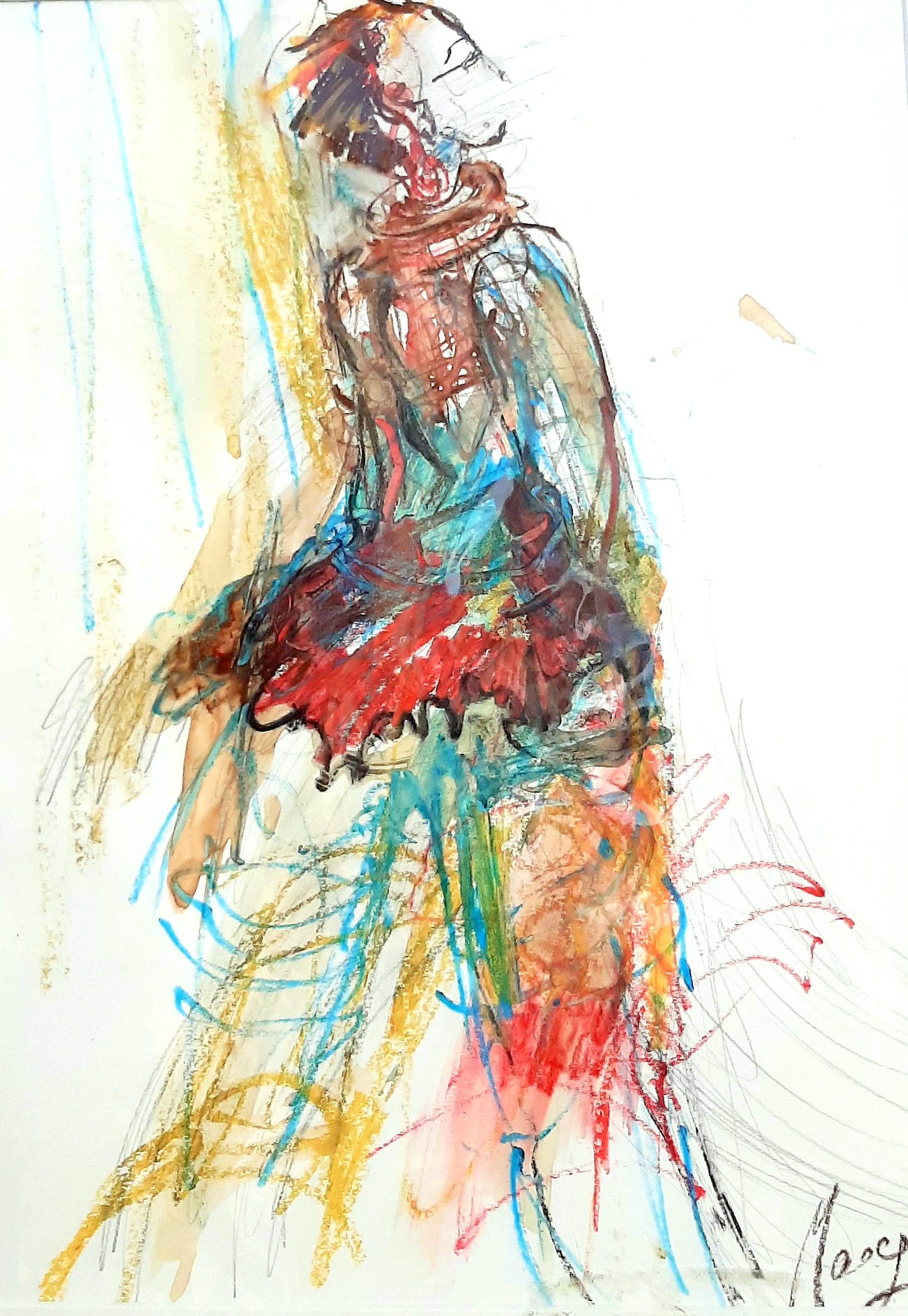 Nach Vorne schauen Ölkreide auf Papier - 20x30 cm