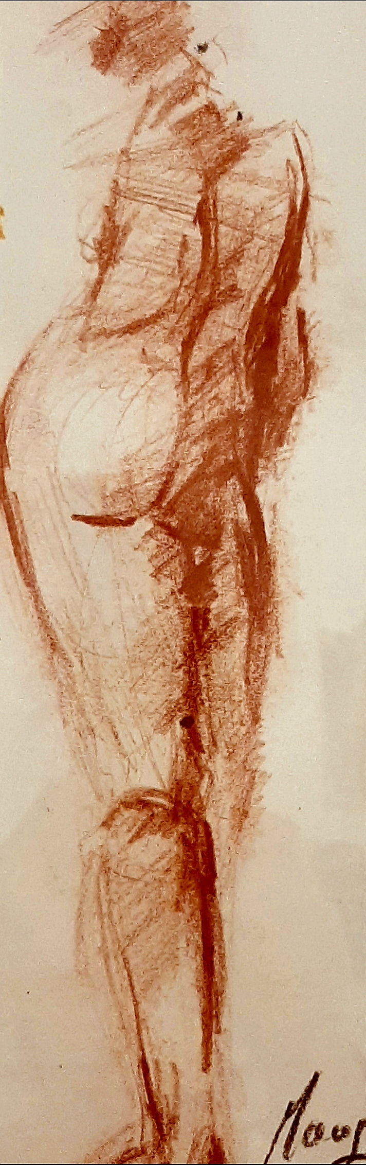 Rückenansicht, Rötelzeichnung - 10x30cm
