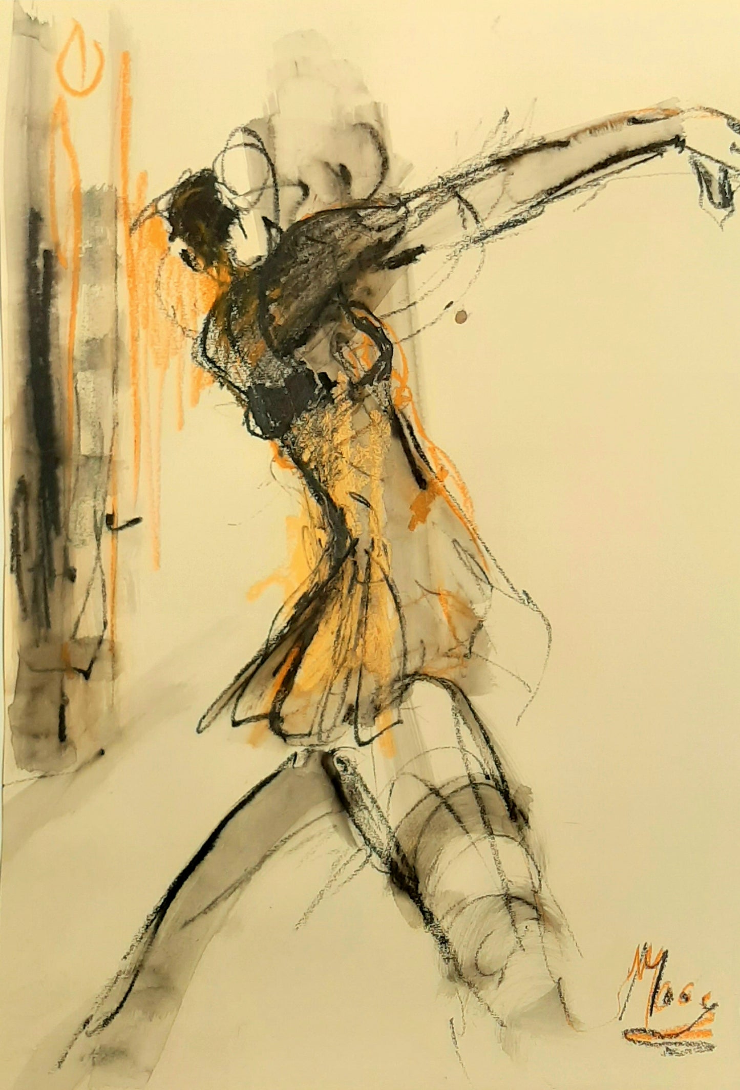 Tanz im Tango - Tusche, Ölkreide auf braunem Natur-Papier - 30x40 cm